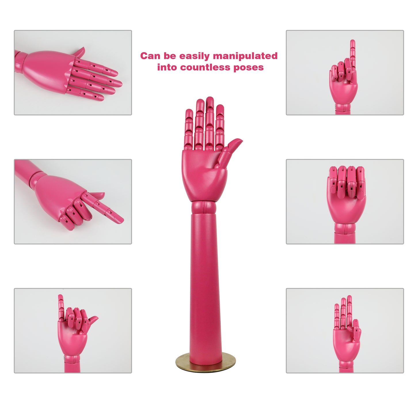 DE-LIANG Colorful Wood Hand Mannequin Right and Left Hands Model Prop, Movable Joints Wooden Hand for Jewelry Display/Table Decoration