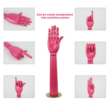 Load image into Gallery viewer, DE-LIANG Colorful Wood Hand Mannequin Right and Left Hands Model Prop, Movable Joints Wooden Hand for Jewelry Display/Table Decoration
