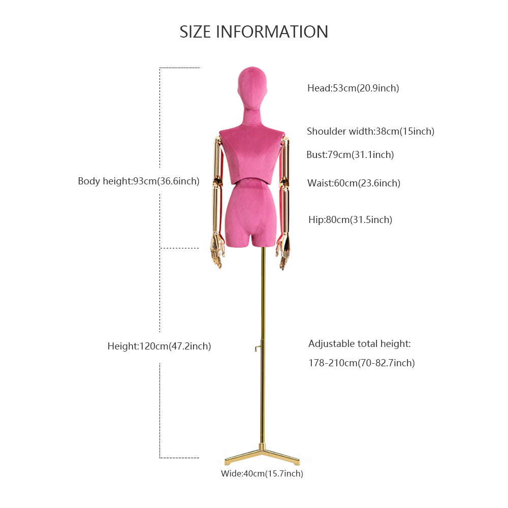 DE-LIANG Female Half Body Mannequin,Adjustable Height Fabric Wrapped Model, Fashion Adult Mechanical Dress Form for Clothes Store Window Display
