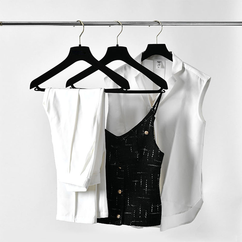 DE-LIANG Luxury Black Velvet Hanger,Coat Flocking Clothing Hanger, Clothing Display Rack, Bottom Clip Pant clothing hanger Non-slip,3 styles
