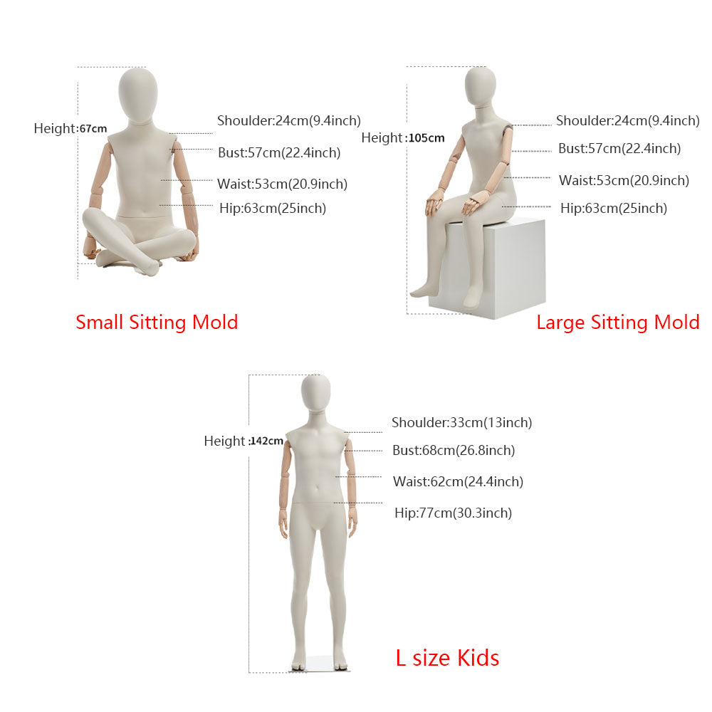 DE-LIANG Luxury Kids Mannequin with Wooden Arms, Display Painting Sitting Stand Child Full Body Dress Form Model for Cloth Display, Beige White Painting