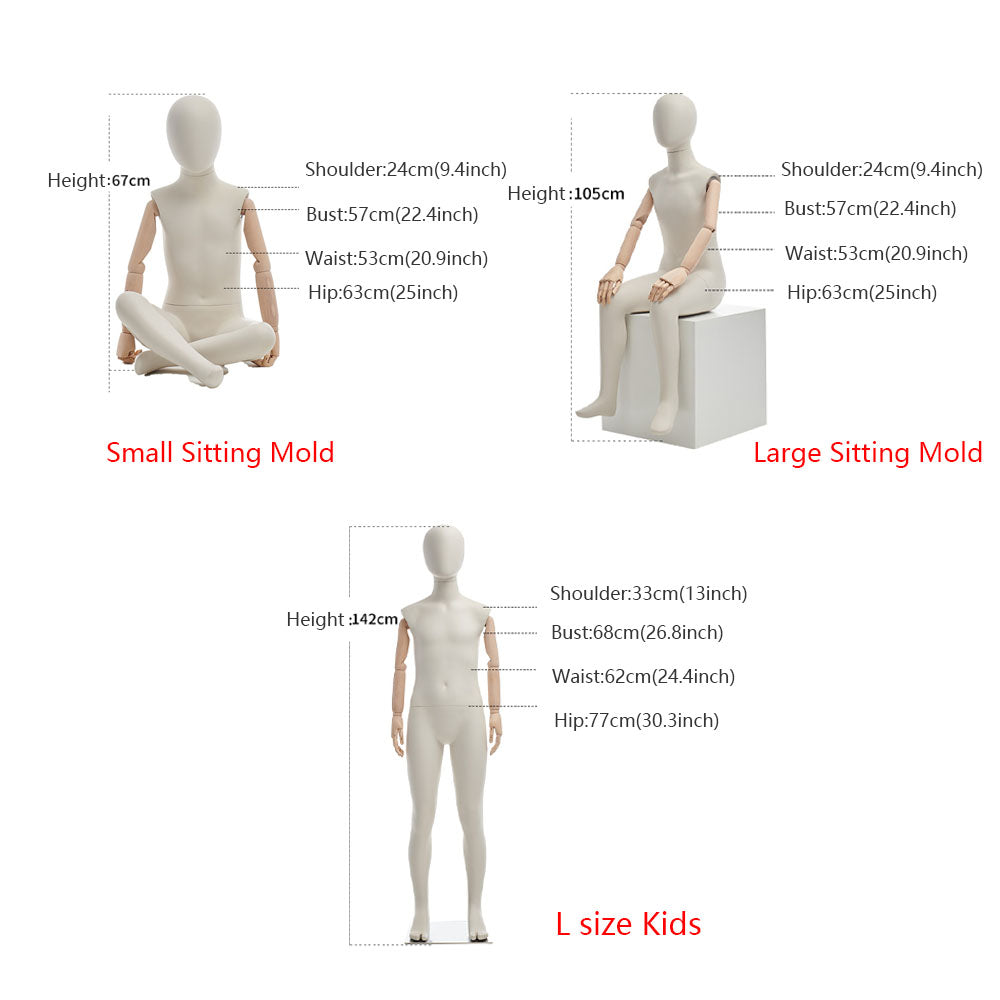 DE-LIANG Luxury Kids Mannequin with Wooden Arms, Display Painting Sitting Stand Child Full Body Dress Form Model for Cloth Display, Beige White Painting De-Liang Dress Forms