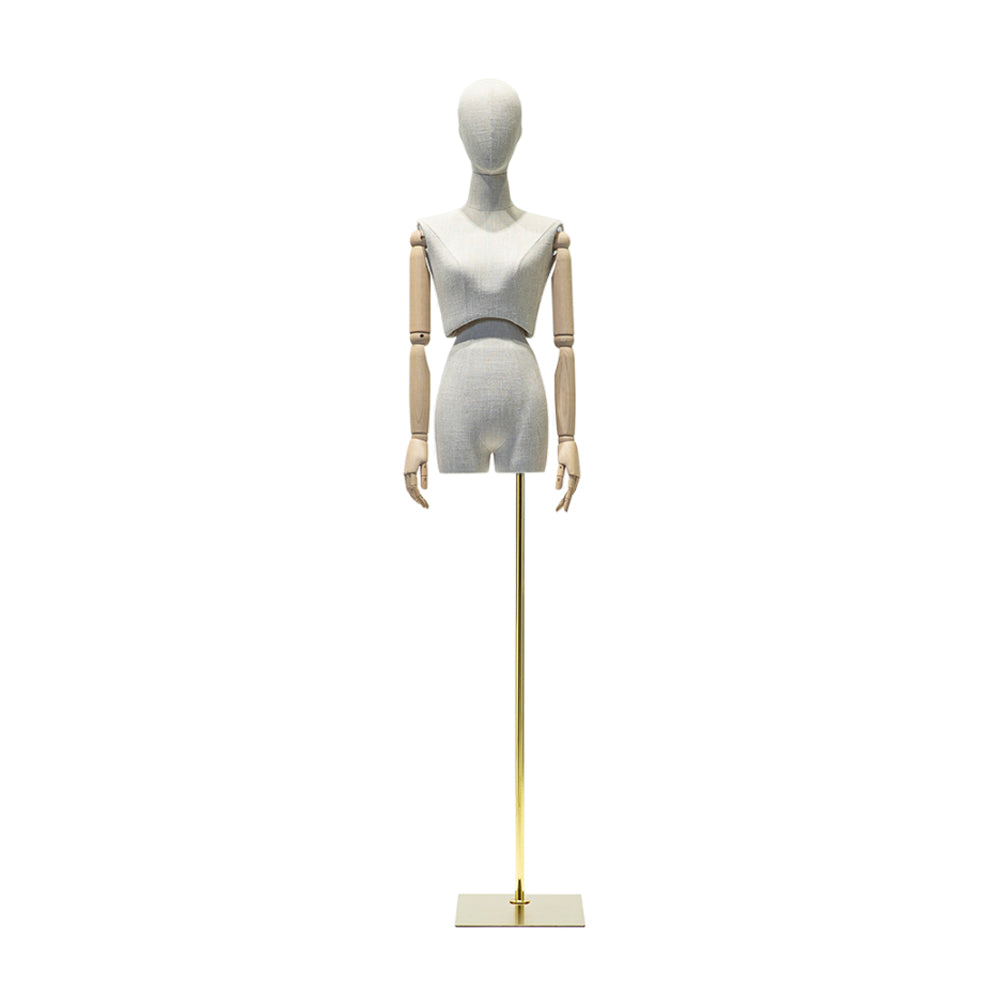 DE-LIANG Fashion Female fabric mannequin,half body model with wooden arms, adult women torso dress form for garment display model DE-LIANG