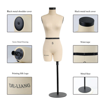 DE-LIANG Size 8 Half scale dress form,DL262 mini sewing tailor fitting mannequin dressmaker dummy, female 1/2 miniature Scale couture, NOT ADULT SIZE drap DE-LIANG