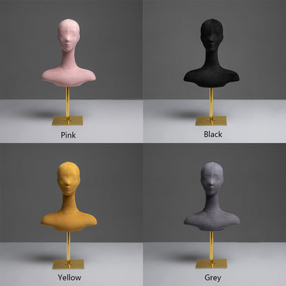 DE-LIANG Suede mannequin head, Wig Hat stand,female headpiece display jewelry EARRING head block, dress form model dummy,headphone stand head De-Liang Dress Forms