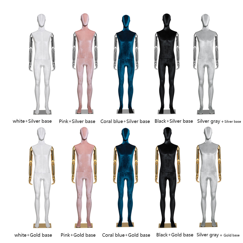 Luxury Mannequin Full Body Torso,Velvet Male Model with Head,Dress Form Dummy for Clothing Stores Window Display