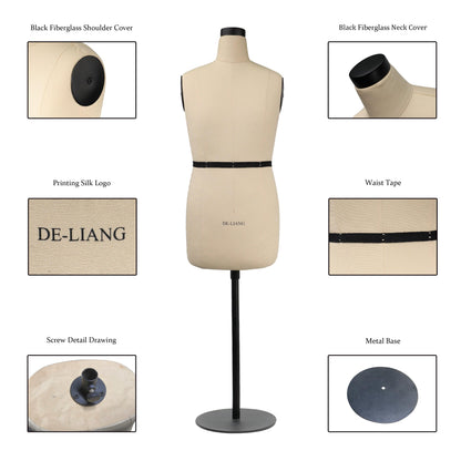 DL263 Half scale dressform dressmaker 1/2 Men Half body mini mannequin tailor fitting torso male dummy,48cm dress suit dummy sewing model DE-LIANG