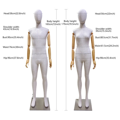 New Style Female|Male Bamboo Linen Mannequin Torso,Luxury High End Fabric Mannequin for Clothes Window Display,Full/Half Body Mannequin Torso De-Liang Dress Forms