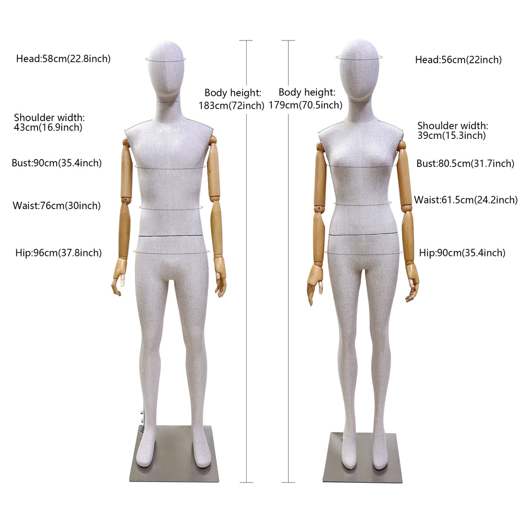 2023 New Style Female|Male Bamboo Linen Mannequin Torso,Luxury High End Fabric Mannequin Model for Window Display Clothes Display,Full/Half Body Mannequin Torso