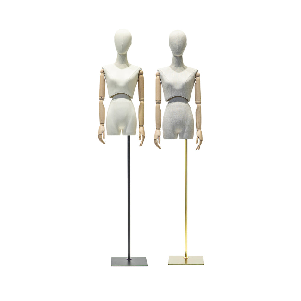 DE-LIANG Fashion Female fabric mannequin,half body model with wooden arms, adult women torso dress form for garment display model DE-LIANG