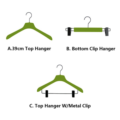 Green Velvet Plastic Hanger for Coat Pants Trouser, Men Woman Wedding dress bridal veil clothing hanger, velvet hanger customize De-Liang Dress Forms