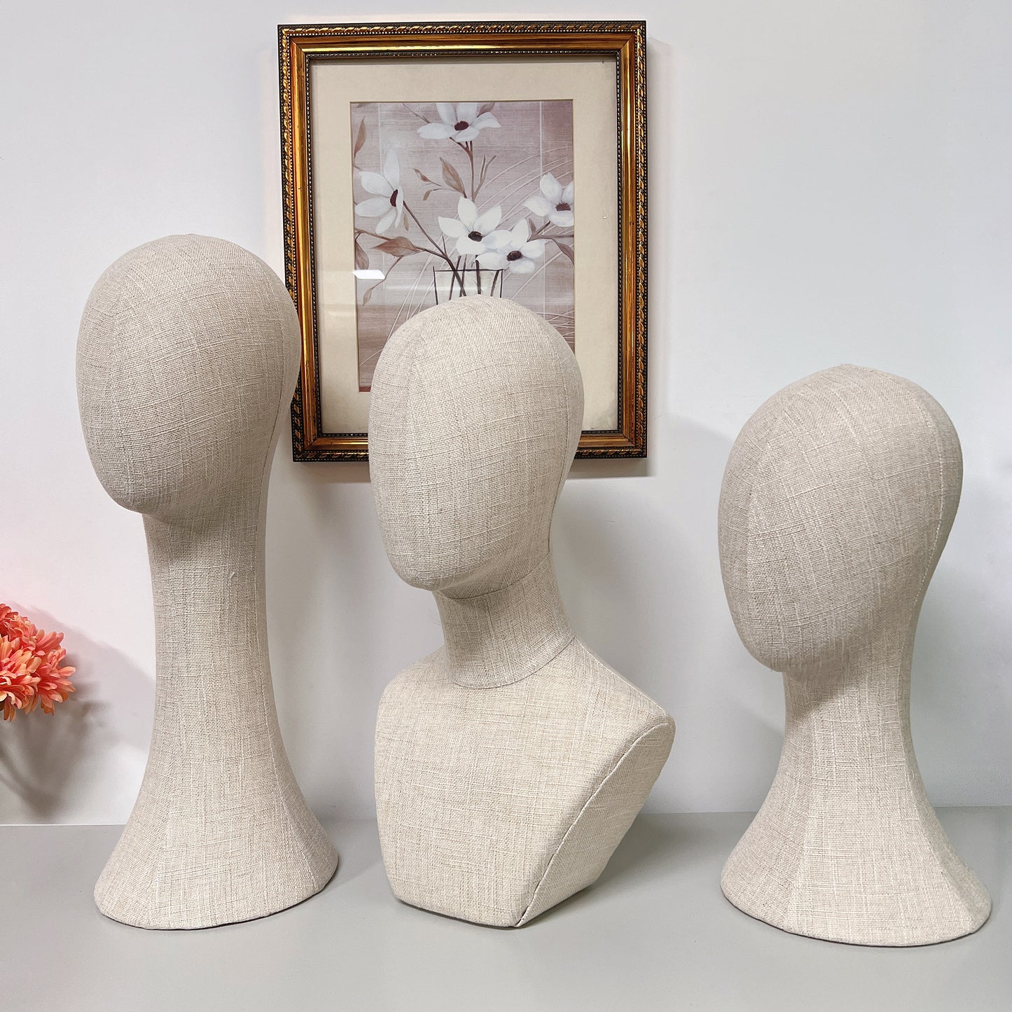 Clearance Sale Bamboo Linen Female Head Mannequin,Pinnable Head Model with Long Neck/Shoulders,for Hat/Wig/Scarf Display DE-LIANG