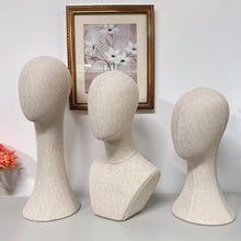 Load image into Gallery viewer, Clearance Sale Bamboo Linen Female Head Mannequin,Pinnable Head Model with Long Neck/Shoulders,for Hat/Wig/Scarf Display
