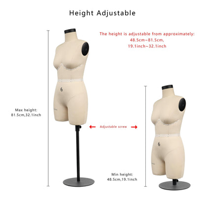 DL266B Half scale dress form 1/2 US Woman plus size 6, height 45.5cm lingerie bust dressmaker dummy tailor 1:2 slim bust sewing mannequin DE-LIANG