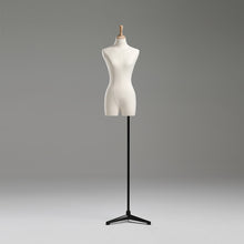 Load image into Gallery viewer, DE-LIANG Female Adult mannequin torso with Stand, half body Woman Display Linen Dress Form Adjustable Height,Flexible Wooden Arms for clothing.
