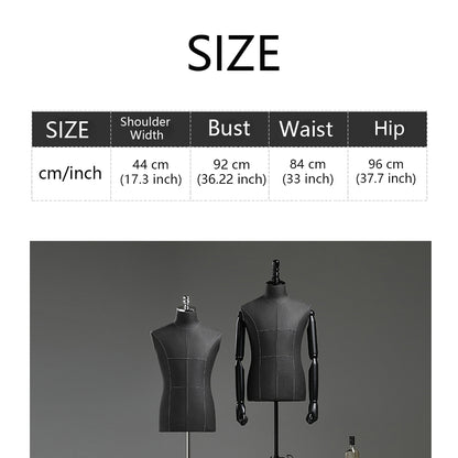 Fashion Canvas Men Mannequin,Half Body Adult Fabric Black Model Prop for Shirt/Suit Window Display,Adjustable Adult Male Dress Form Torso DE-LIANG