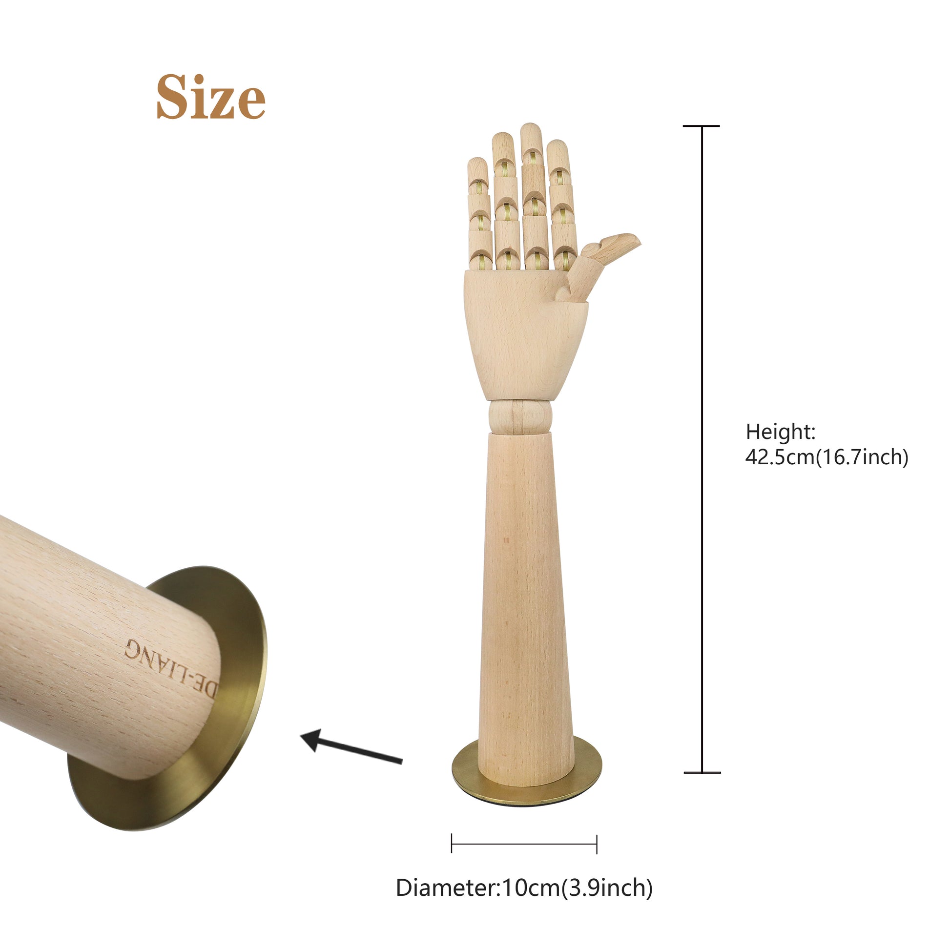 Wooden Hand Mannequin Right Arms, Flexible Wood Artists Female Manikin Hand Model for Sketching, Drawing Painting Jewelry Ring Stand 42cm DE-LIANG