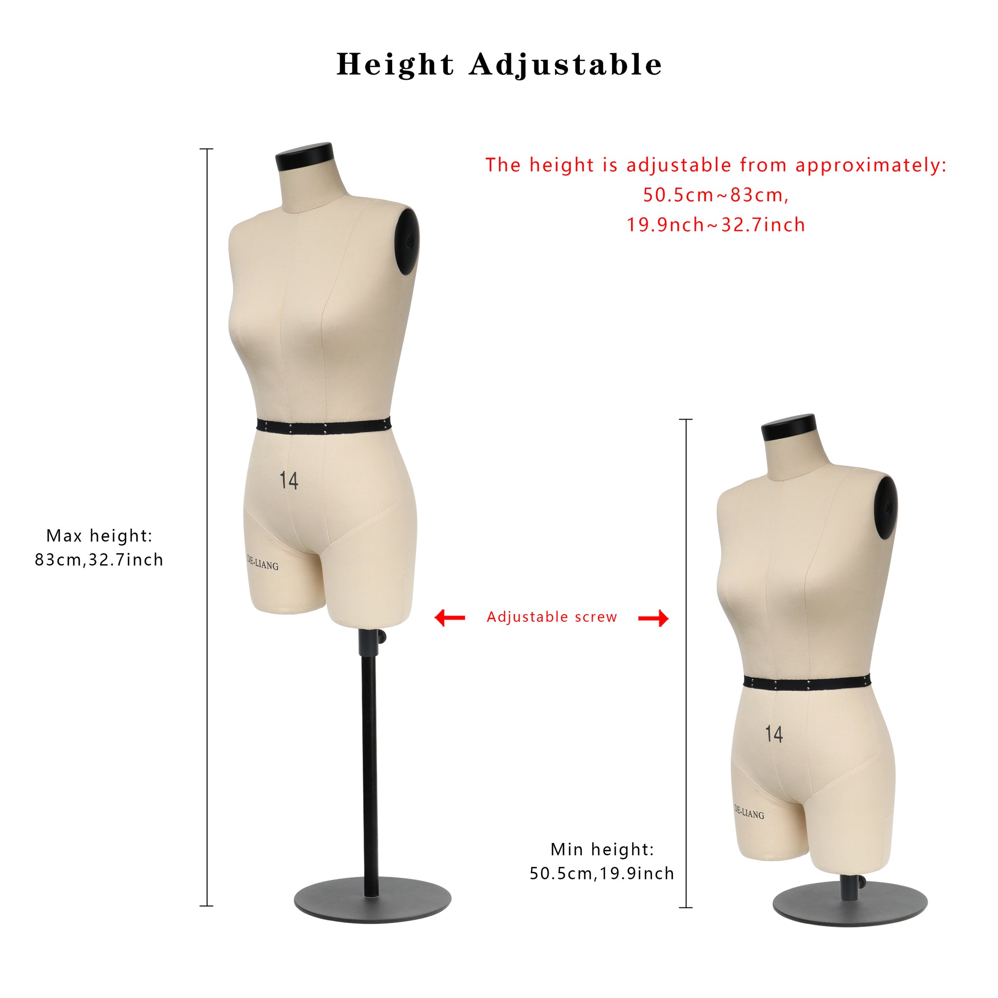 DE-LIANG Female Half Scale Dress Form Mannequin,Plus Size 16, Dressmaker  Dummy,Tailor Manikuin, Miniature Not Adult Model