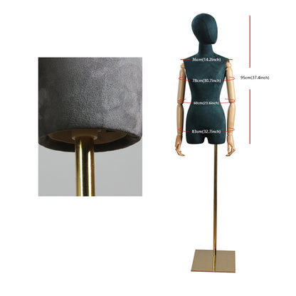 DE-LIANG Popular Female Half Body Velvet Fabric Display Mannequin, Woman Torso Dress Form with Wooden Arms ,High Quality Mannequin Torso DE-LIANG