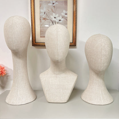 Clearance Sale Bamboo Linen Female Head Mannequin,Pinnable Head Model with Long Neck/Shoulders,for Hat/Wig/Scarf Display DE-LIANG