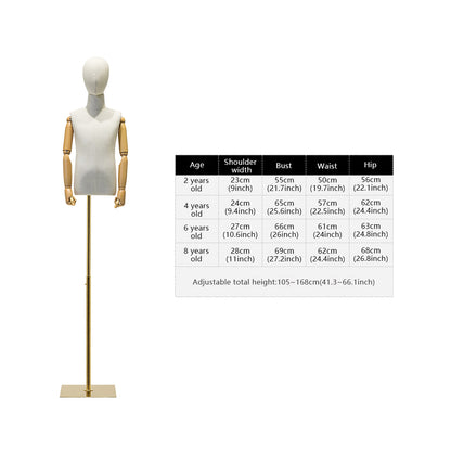 Adjustable Height Canvas Kids Mannequin,Half Body Mannequin with Golden Metal Base,Unisex Children Torso Dress Form for Clothes Display DE-LIANG