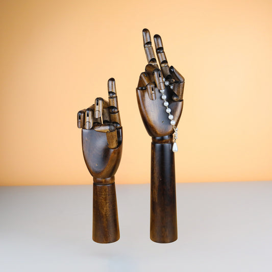 Vintage Wood Female Right Hand Mannequin, Dark Brown Color Maniqui, Flexible Movable Fingers Manikin,Jewelry Display Wooden Mannequin Hand