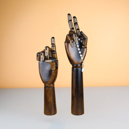 Vintage Wood Female Right Hand Mannequin, Dark Brown Color Maniqui, Flexible Movable Fingers Manikin,Jewelry Display Wooden Mannequin Hand DE-LIANG