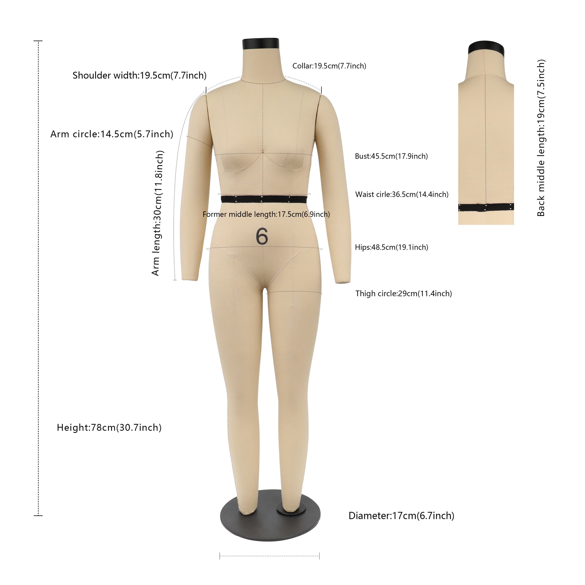 Measurements of dress forms (in cm)
