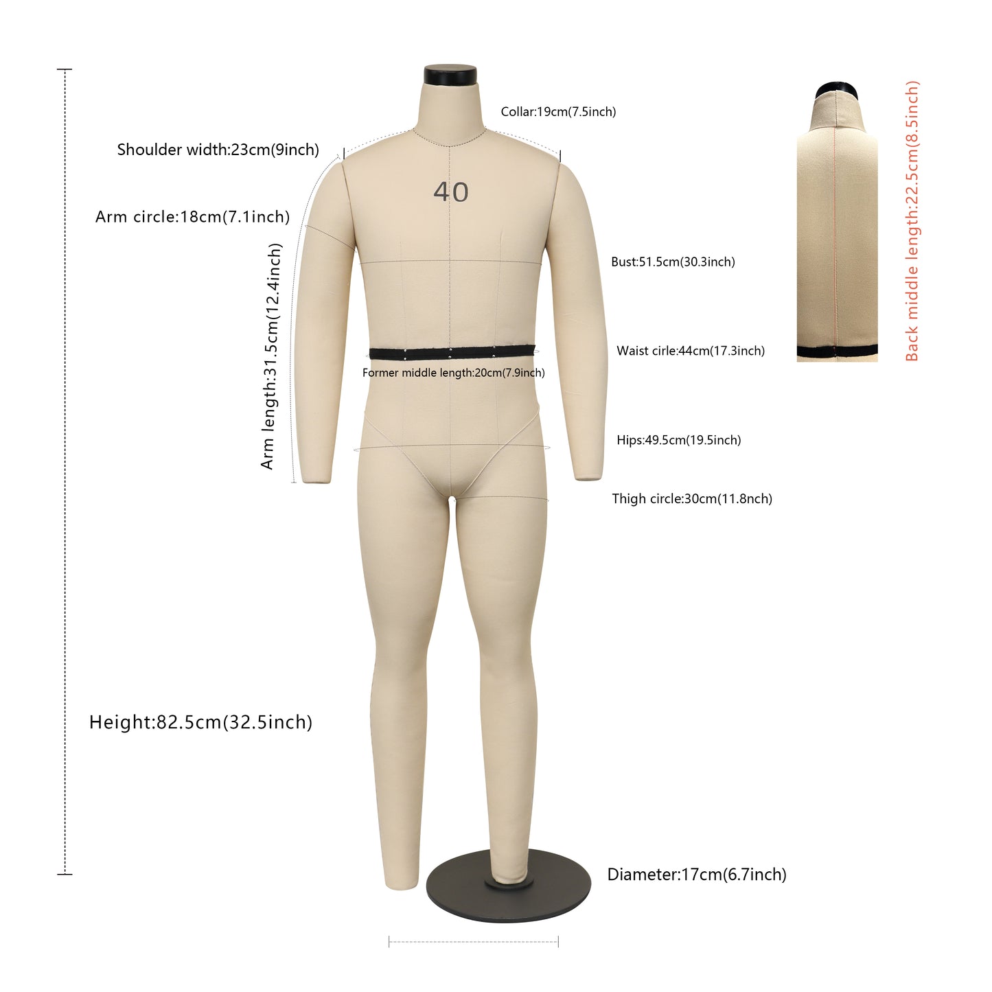 DE-LIANG Male Half Scale Full Body Dress Form,Mini 1/2 Scale Full Size Tailor Mannequin for Pattern Draping,82.5 cm Dressmaker Dummy Model DE-LIANG