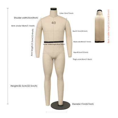 DE-LIANG Male Half Scale Full Body Dress Form,Mini 1/2 Scale Full Size Tailor Mannequin for Pattern Draping,82.5 cm Dressmaker Dummy Model DE-LIANG