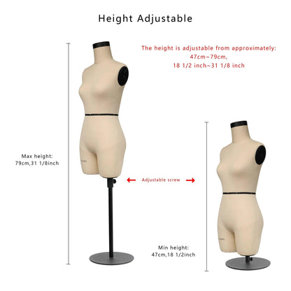 DE-LIANG Half Scale Dress Form 1:2 Size Sewing Half Size Mannequin Not Fully Pinable Dressmaker Dummy Female Torso Tailor Model for Draping,Size 6 Model DE-LIANG