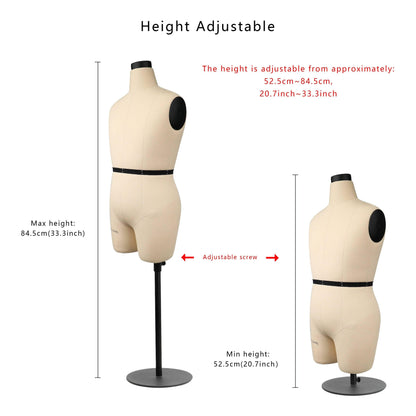 DL264 Half Scale Men Dress Form 1/2 Male tailor dummy trouser Mannequin with 32cm soft arms,half size male sewing form,48cm fitting form DE-LIANG