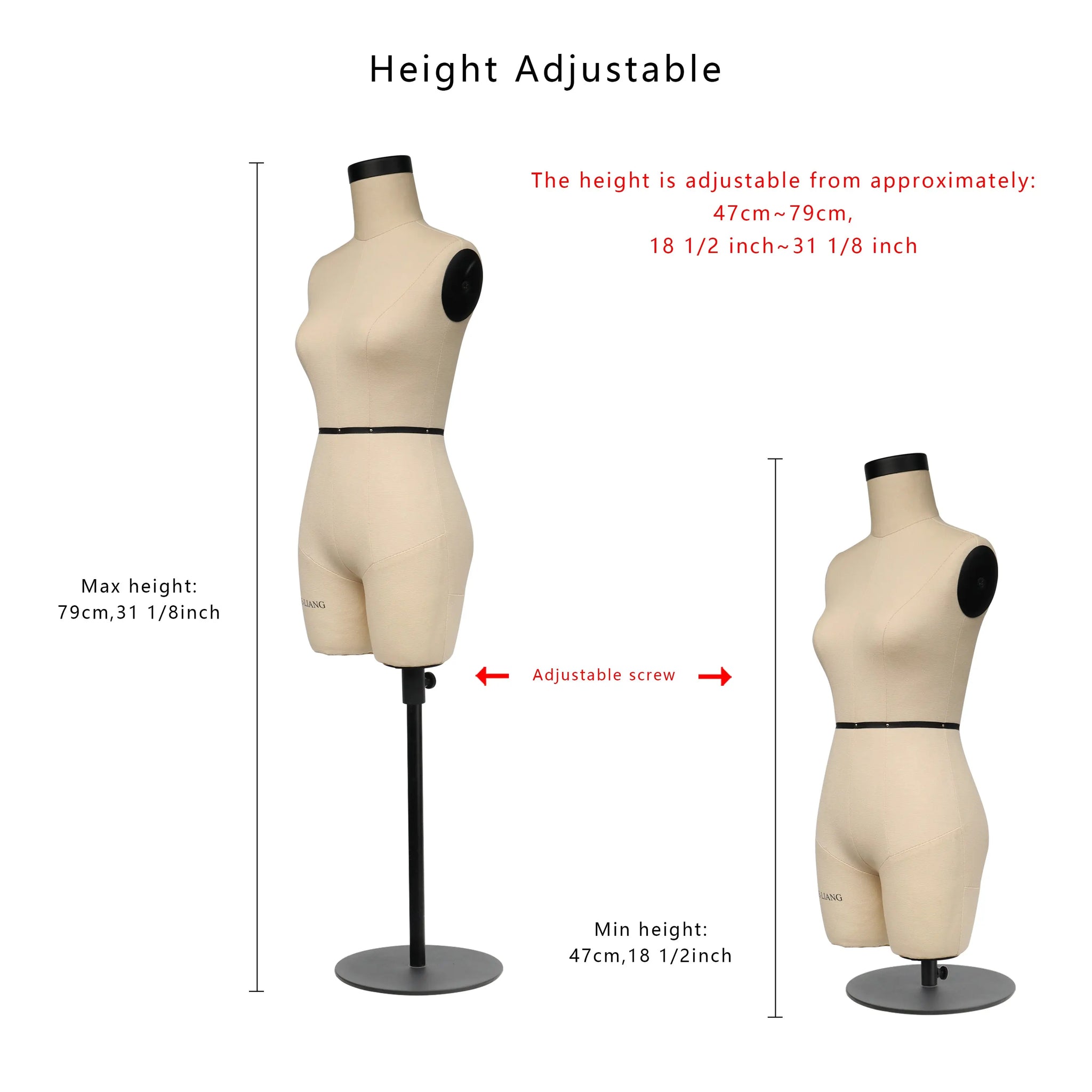 DE-LIANG SIZE 14 Half Scale Dress Form for Sewing, 1/2 Mini Dressmaker  Dummy for Pattern Maker, Female Tailor Mannequin for designer,Bust 52cm