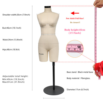 DE-LIANG Half Scale Dress Form 34B Size, Sewing Lingerie and Corsets Mannequin,Dressmaker Dummy, Half Size Miniature Underwear Bust Form for Tailor DE-LIANG