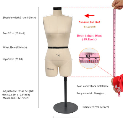 a female mannequin with measurements and measurements