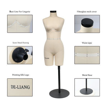 DE-LIANG Half Scale Dress Form 34B Size, Sewing Lingerie and Corsets Mannequin,Dressmaker Dummy, Half Size Miniature Underwear Bust Form for Tailor DE-LIANG