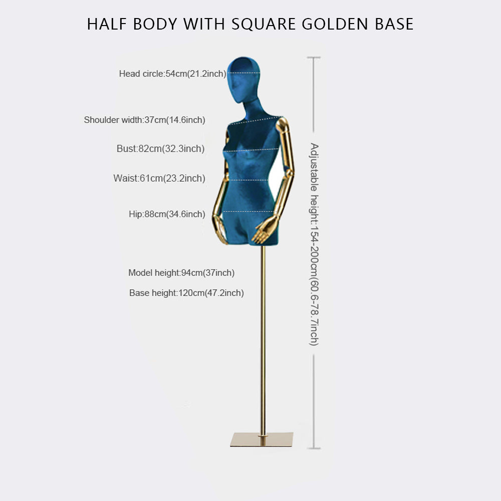 DE-LIANG Luxury Female Velvet Fabric Mannequin,Shoulder Model with Three Styles,Half Body,Full Body,Sitting Post Dress Form Prop for Clothes Display