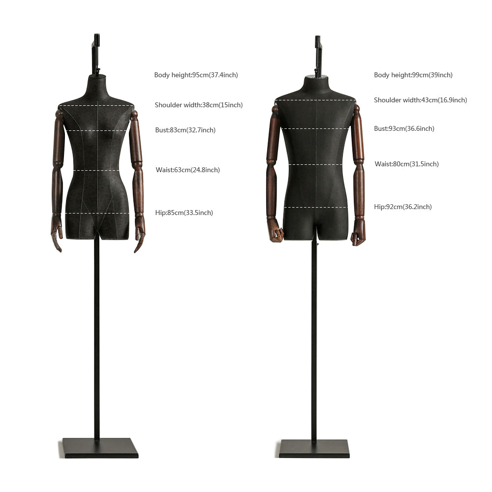 DE-LIANG Fashion Linen Fabric Female Mannequin, Male Bust Dummy Maniquins Body Prop,Hanging Dress Form Model with Adjustable Square Metal Base