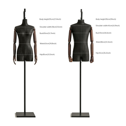 DE-LIANG Fashion Linen Fabric Female Mannequin, Male Bust Dummy Maniquins Body Prop,Hanging Dress Form Model with Adjustable Square Metal Base DE-LIANG