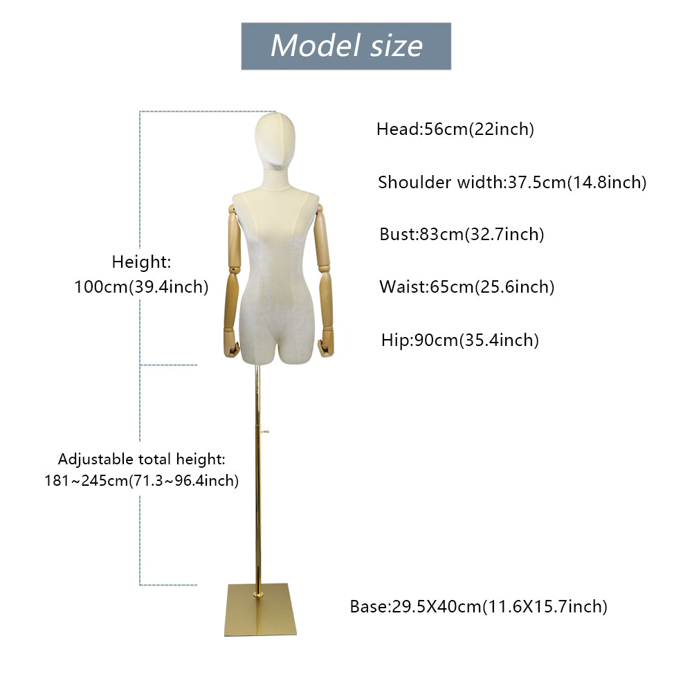 DE-LIANG Velvet Female Half Body Mannequin,Adjustable Height Fashionable Suede Display Organizer,Women Dress Form with  Metal Base for Window