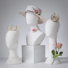 Load image into Gallery viewer, Canvas  Mannequin Head Form, Fully Pinnable Vintage Cloth Head Mannequin, Head Hat Stand/Display, lace Head Wig Stand, Hat Rack w/ Fabric
