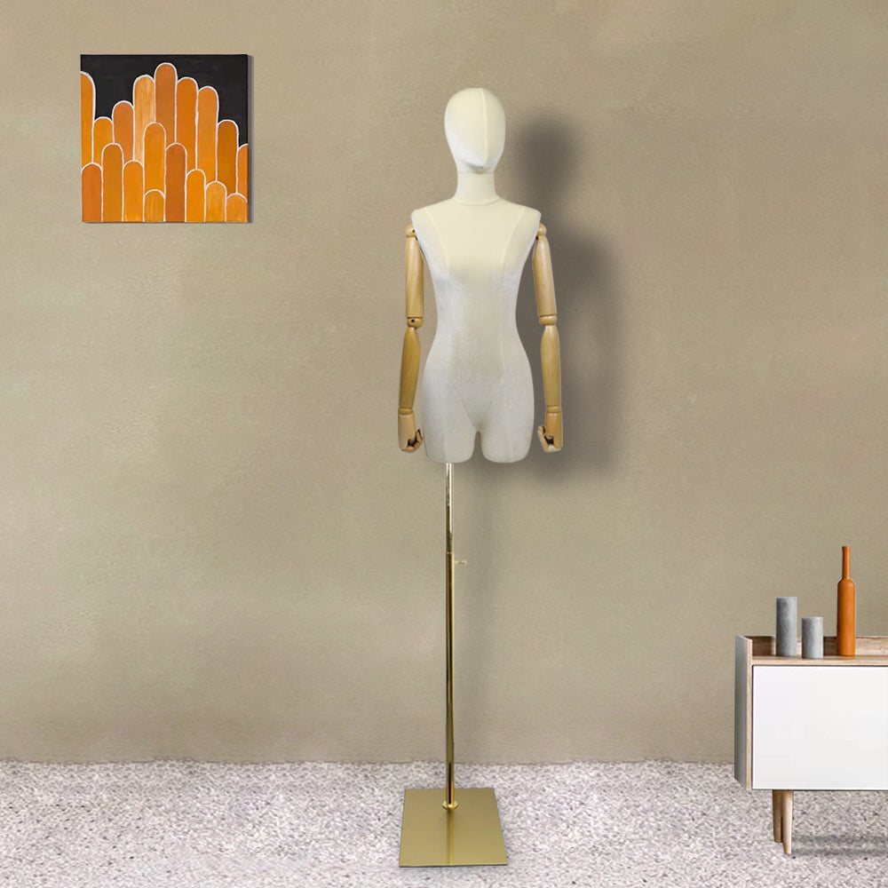 DE-LIANG Velvet Female Half Body Mannequin,Adjustable Height Fashionable Suede Display Organizer,Women Dress Form with  Metal Base for Window