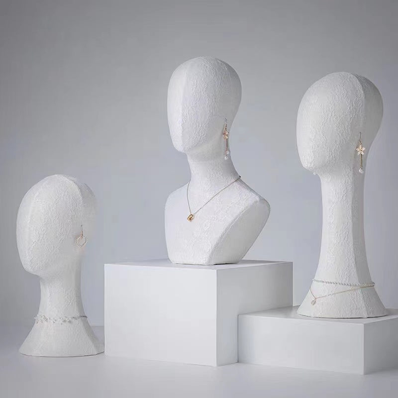 Canvas  Mannequin Head & Stand Form, Fully Pinnable Vintage Cloth Head Mannequin, Head Hat Stand/Display, lace Head Wig Stand, Hat Rack w/ Fabric