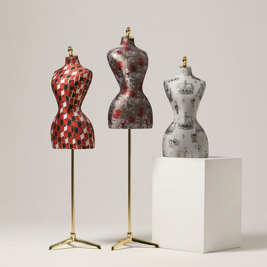 DE-LIANG Vintage Half Body Female Display Dress Form ,Color Fabric Mannequin Torso ,Large Hip Model  for Clothing Window Display