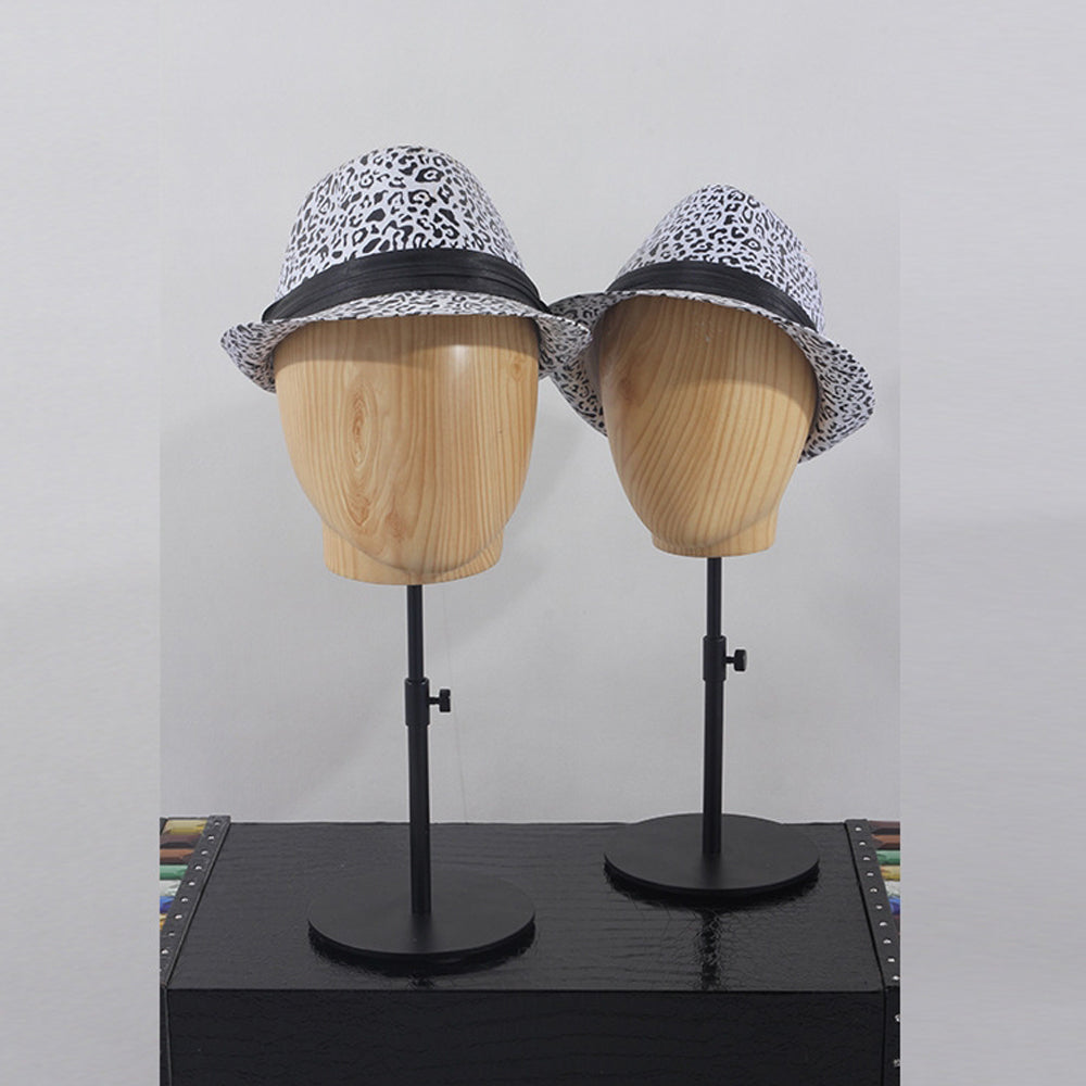 DE-LIANG Adjustable Head Mannequin Hat Dummy Water Transfer Wood Grain Paint Effect, Imitation Wood Mannequin for Wig Display