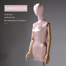 Load image into Gallery viewer, DE-LIANG Luxury Satin Half Body Female Mannequin, Adjustable Women Silk Dress form, Clothing Model Props,Lady Display Form with Wood Arm, Jewelry Pro

