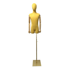 Load image into Gallery viewer, Adult Male Half Body Velvet Fabric Mannequin, Men Display Torso Dress Form with Wooden Arms Natural Wood Color, Switch Head, 5 color
