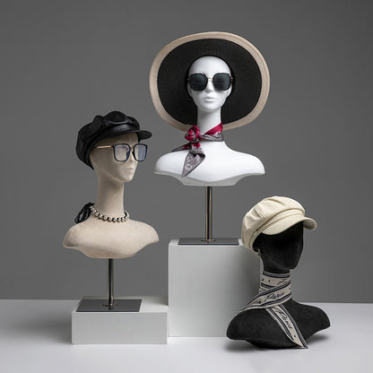 DE-LIANG Suede mannequin head, Wig Hat stand,female headpiece display jewelry EARRING head block, dress form model dummy,headphone stand head De-Liang Dress Forms