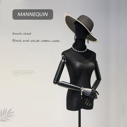 DE-LIANG High-grade Black Half Body Female Mannequin,Adjustable Women Cotton Dress Form, Clothing Model Props,Adult Mannequin with Flexible Wood Arms DE-LIANG