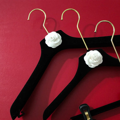 DE-LIANG Luxury Black Velvet Hanger, Clothing Hanger with Camellia, Clothing Display Rack, Bottom Clip Pant clothing hanger Non-slip,Bridal De-Liang Dress Forms